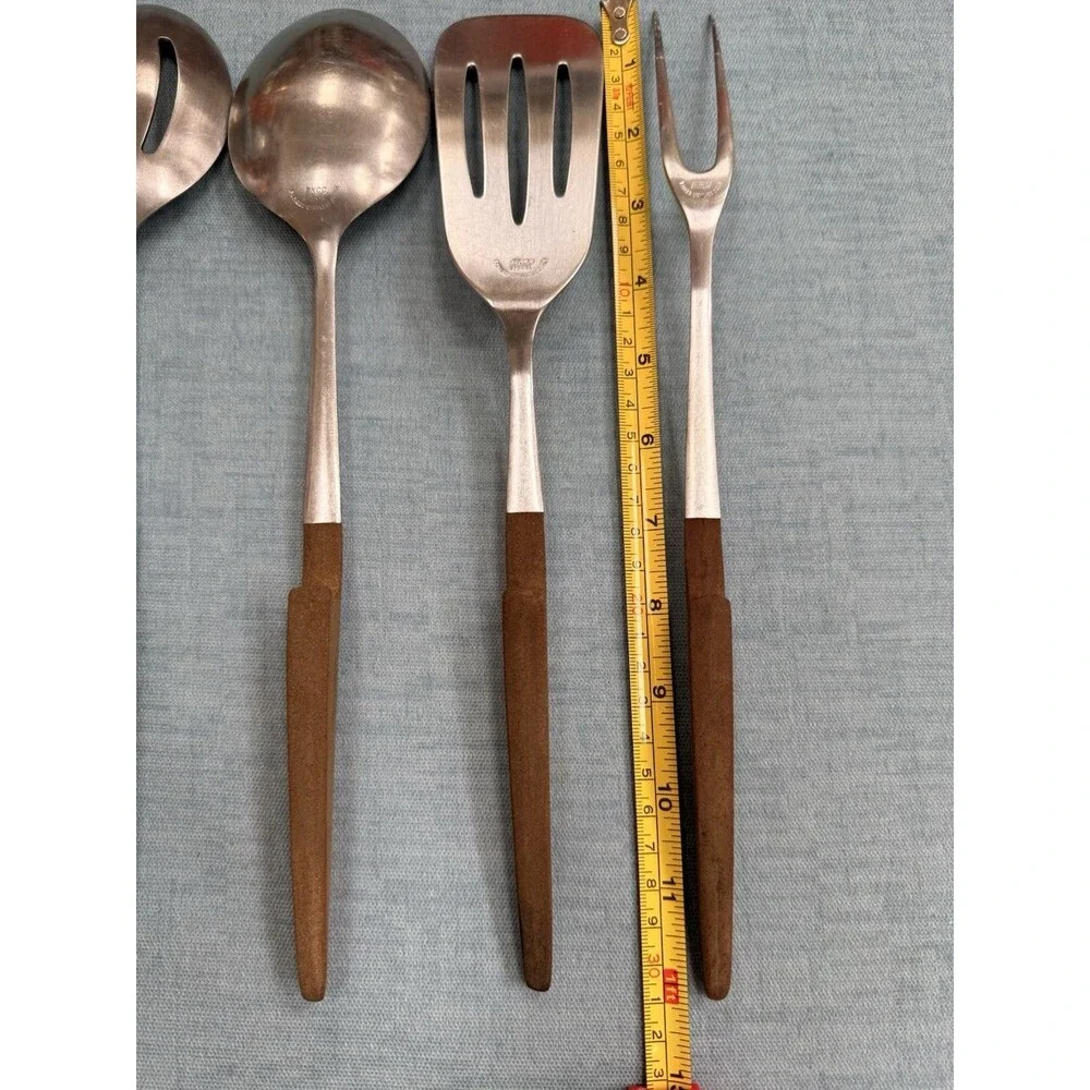 Vintage Ekco Eterna Serving Set Spoons Slotted & Solid, Turner & Fork MCM Japan